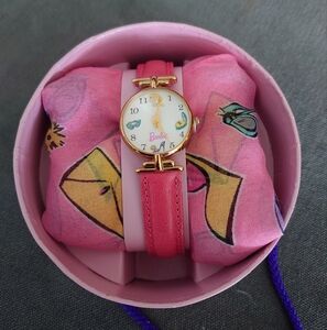 Vintage Fossil x Mattel Barbie pink watch and pink scarf 1994 Original
